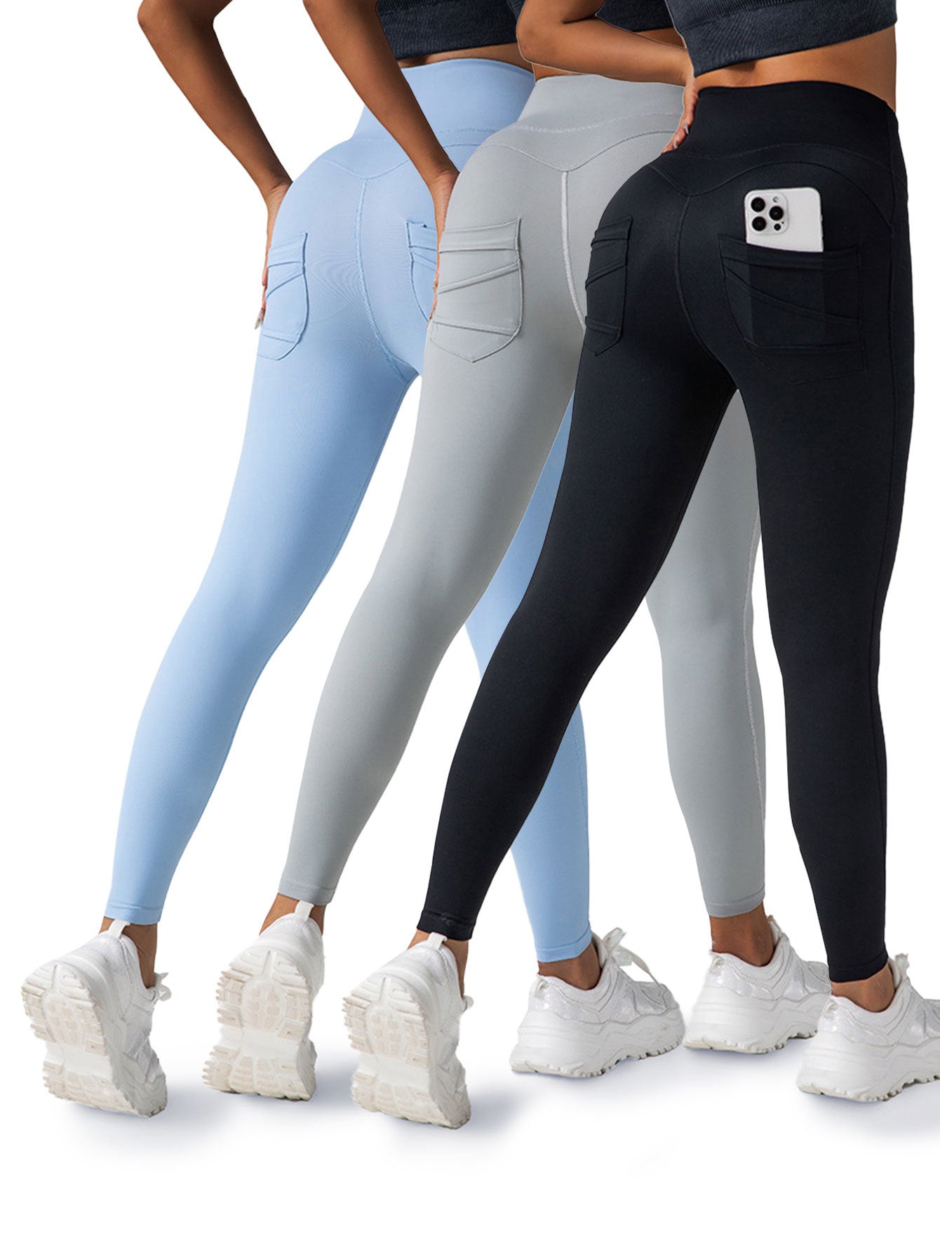 3er-Pack Yoga-Leggings für Damen, 4-Wege-Stretch, hohe Taille, Bauchkontrollhose mit Tasche, Workout, sportliche Fitnesshose