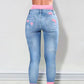 Fashion Colorblock Rolled Hem Distressed Cropped Jeans