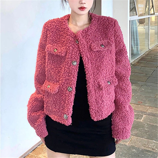 French Round Neck Single-breasted Sweater Coat