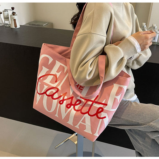 Bolsos de lona con estampado de letras, de gran capacidad, a la moda, para mujer, bonitos y dulces bolsos de hombro