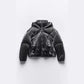 European And American Hooded Loose Metal Technology Down Coat