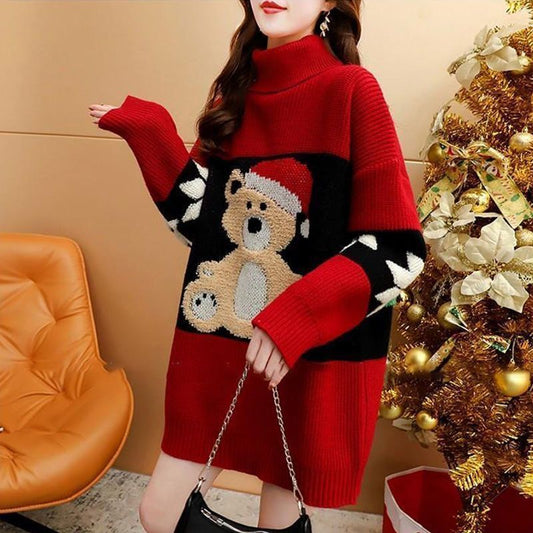 Christmas Turtleneck Sweater Women's Mid-length