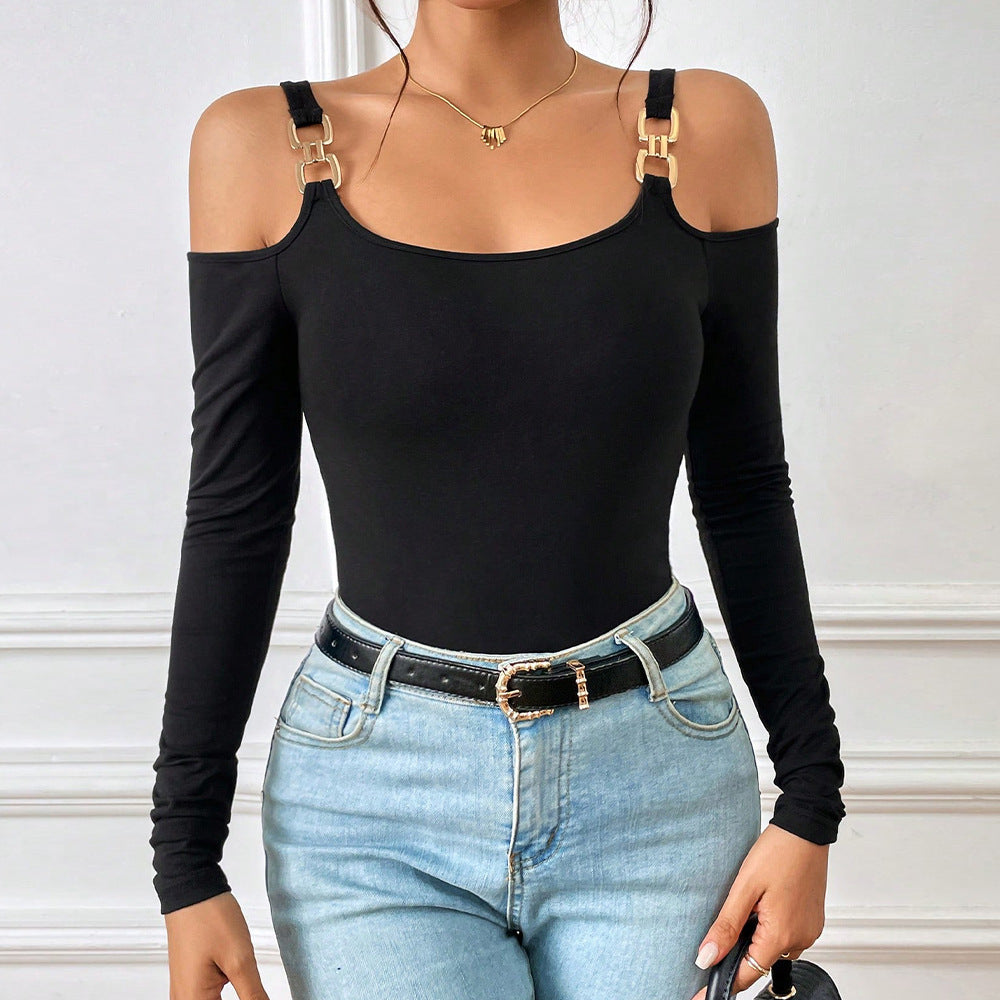 Metal Hook Long-sleeved Vest Solid Color Top