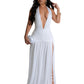 European And American Elegant Halter V-neck Dress Sexy Slit Pleated Backless Dress