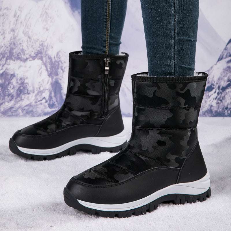 Botas de nieve de invierno para mujer, zapatos de exterior de caña alta y gruesa, de terciopelo, botines de plataforma a la moda, zapatos de felpa que mantienen el calor