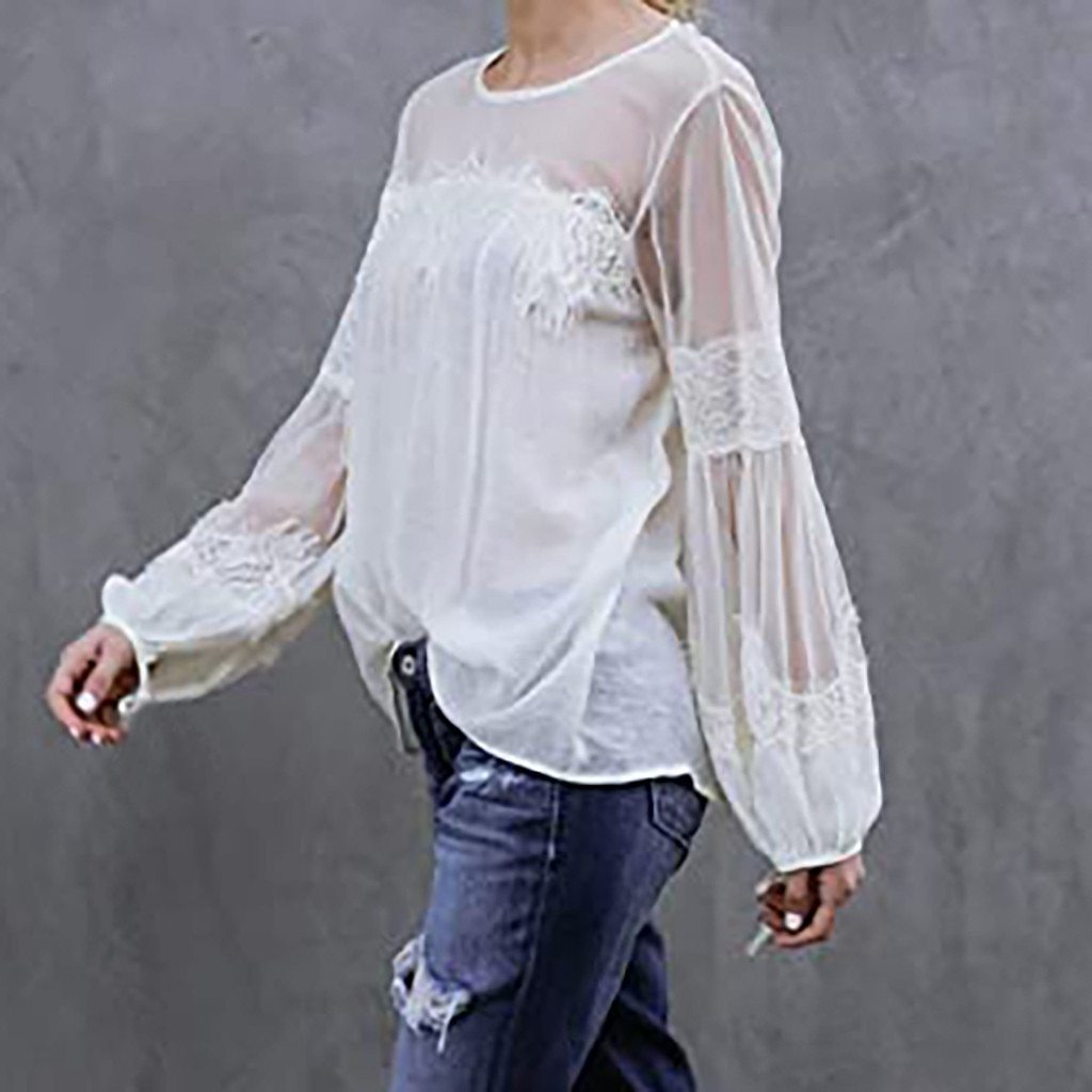 Women's shirts European and American new solid color lace