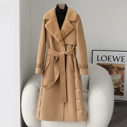 Imitated Mink Collar Double-faced Woolen Goods Cashmere Stitching White Duck Jacket