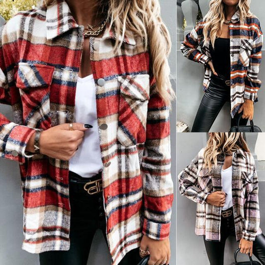 Autumn And Winter Long-Sleeved Plaid Printed Jacket Shirt Jacket