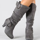 Belt buckle mid boots zipper ladies shoes