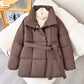 Winter Plaid Sewing Lapel Coat With Lace-up Design Fashion Loose Solid