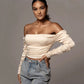 Off-The-Shoulder Slim Long-Sleeve Cropped T-Shirt Bottoming Shirt