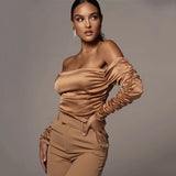 Off-The-Shoulder Slim Long-Sleeve Cropped T-Shirt Bottoming Shirt