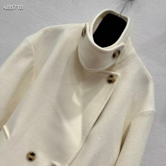 Elegant Stand Lapel Double Pocket Cashmere Short Jacket Coat