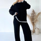 Women's Suit Fashion Pullover Split Long-sleeved Top And Loose Straight Pants Solid Color Two-piece Set