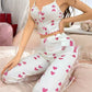 Printed Color Contrast Patchwork Pajamas Front Split Sling