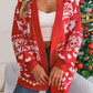 Cardigan Knitwear Lantern Sleeve Xmas Printed Oversized Deer Sweater Pockets Knitted