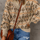 Printed Sweater European And American Loose Long Sleeve Zipped Stand Collar Top