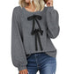 Women's Round Neck Front Lace-up Bow T Pullover Split Long Sleeve Shirt