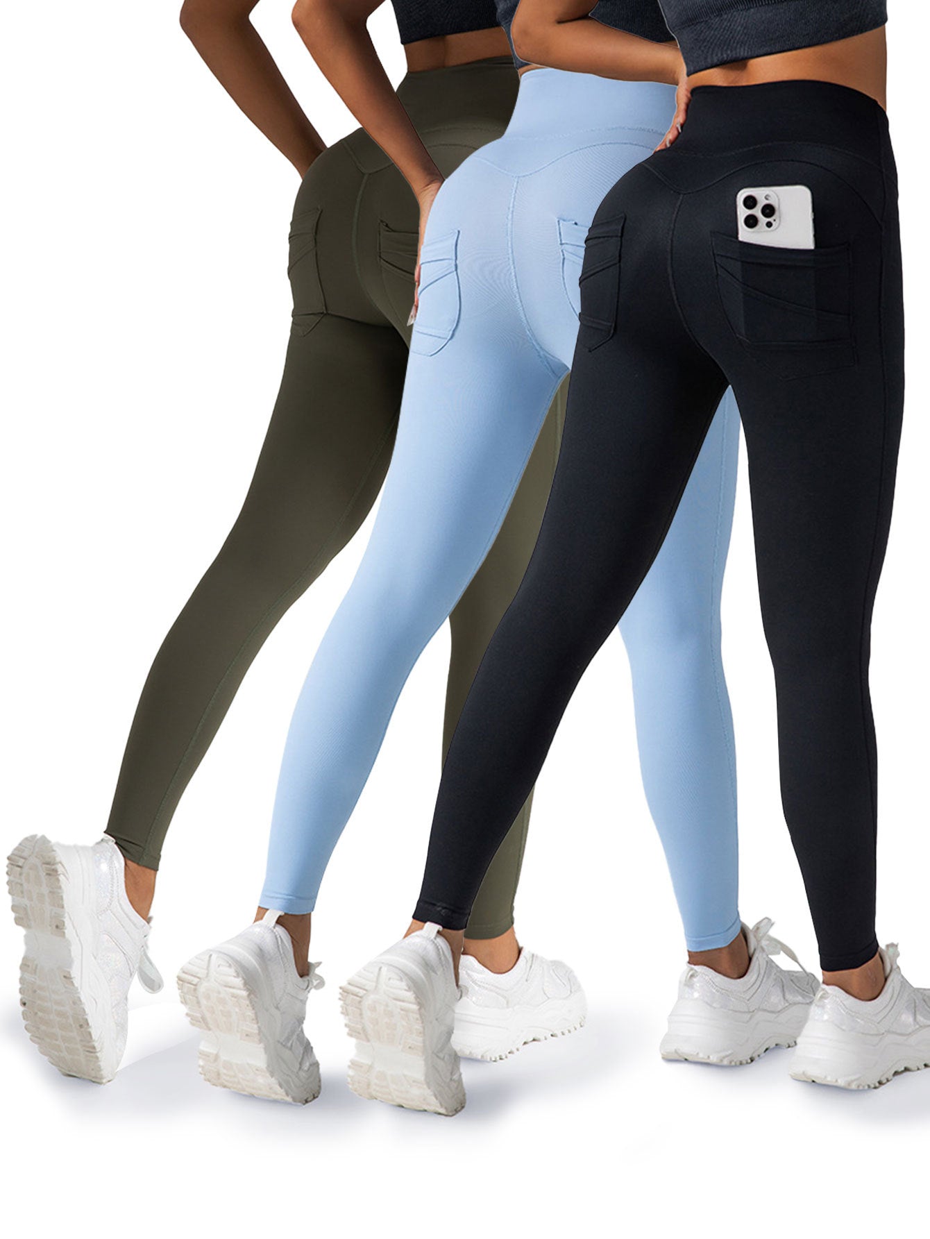 3er-Pack Yoga-Leggings für Damen, 4-Wege-Stretch, hohe Taille, Bauchkontrollhose mit Tasche, Workout, sportliche Fitnesshose