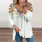 Small Floral V-neck Zipper Off-shoulder Long-sleeved Top