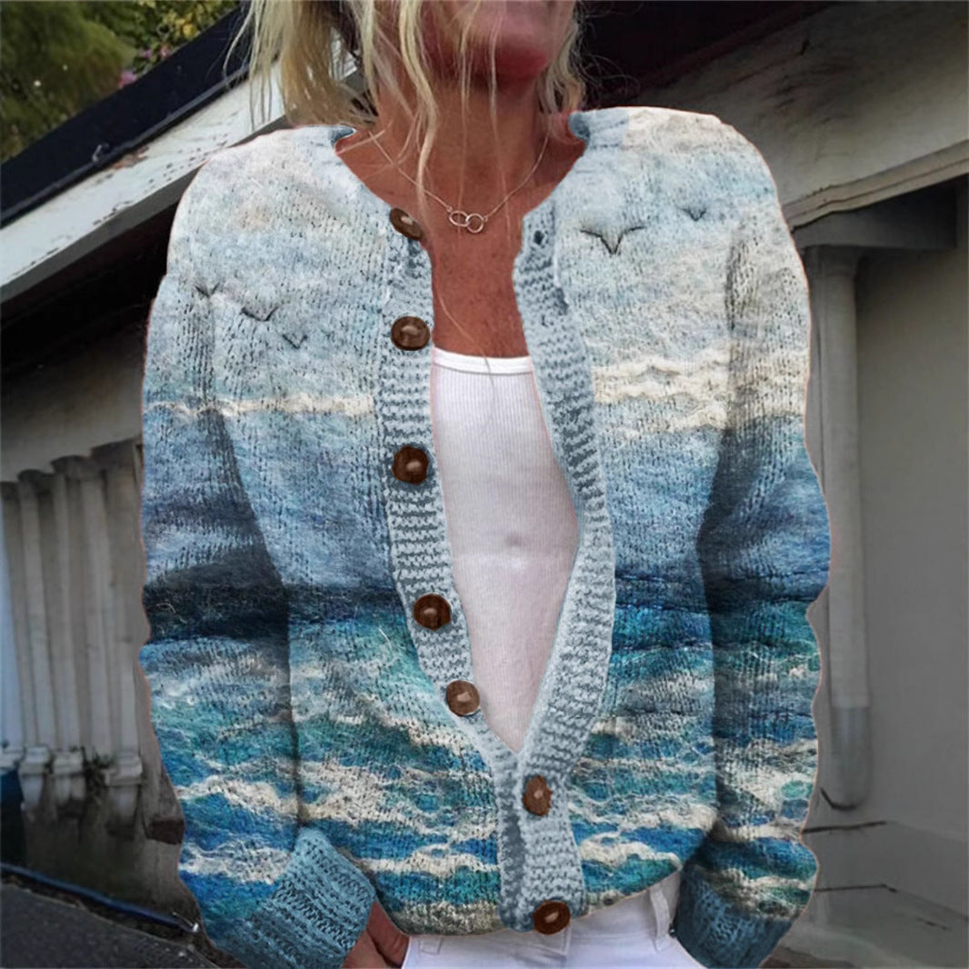 3D Digitaldruck Strickjacke Strickmantel Imitation Pullover Damenbekleidung