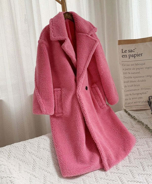 Lapel Lamb Fleece Coat With Pockets Faux Fur Coat Winter