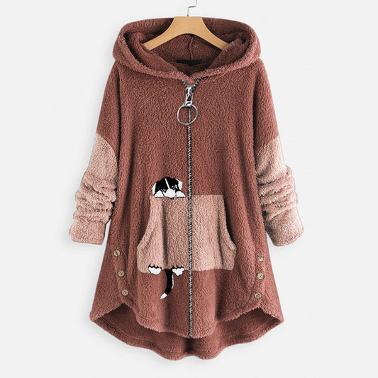 Loose Plus Size Plush Coat Hooded Long Sleeve Sweater