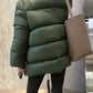 Warm Dark Green Collarless Cotton Coat Jacket Women