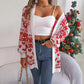 Cardigan Knitwear Lantern Sleeve Xmas Printed Oversized Deer Sweater Pockets Knitted