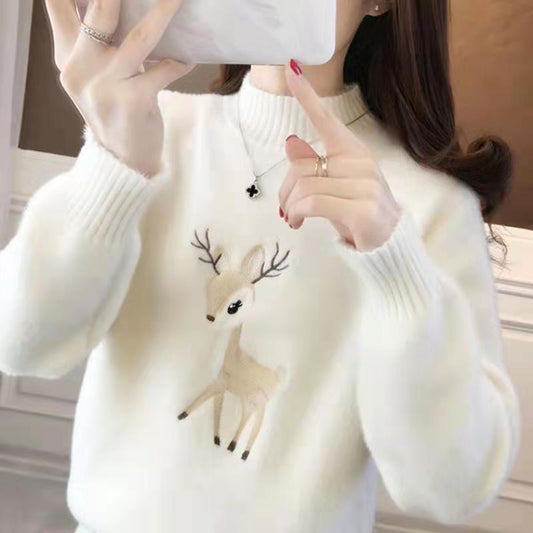 Imitation Mink Mock Neck Sweater Women's Casual Student Thickened Knitting Bottoming Shirt