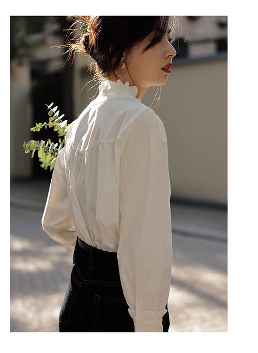 Women's Lace Collar Solid Color Shirt