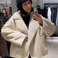 Polo Collar Fur Suede Fleece-lined Warm Coat For Women