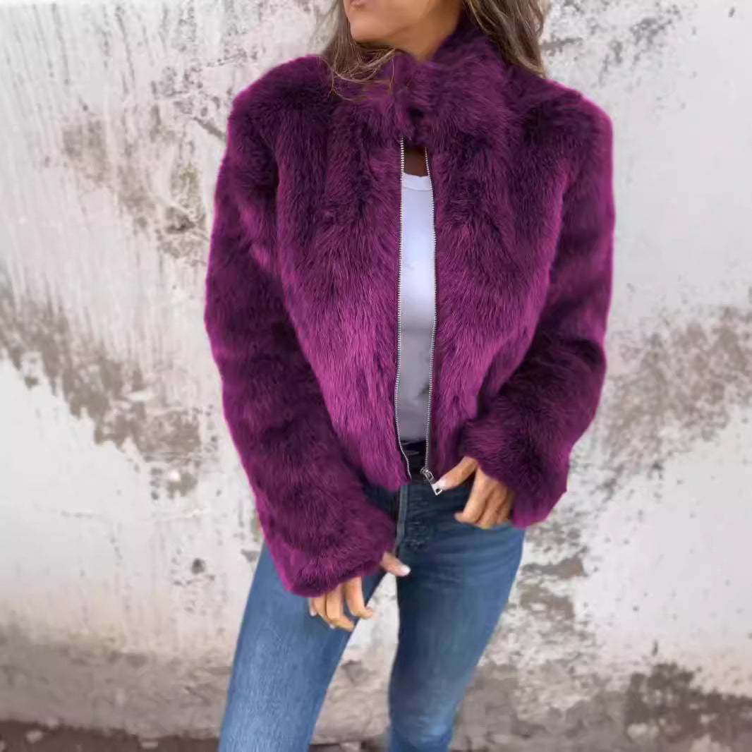 Chaqueta de felpa con cuello alto de moda para invierno informal