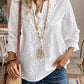 Loose V-neck Temperament Commute Embroidered Bell Sleeve Lace Top