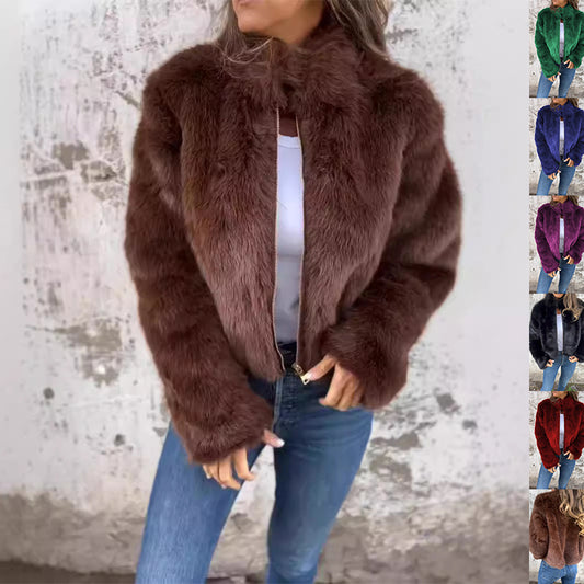 Fashion Stand Collar Plush Jacket Winter Casual