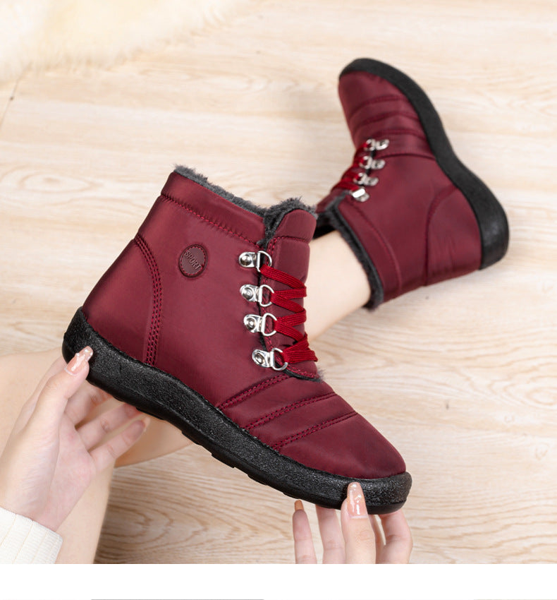 Hiking Shoes Warm Women's Snow Boots Lace-up Waterproof