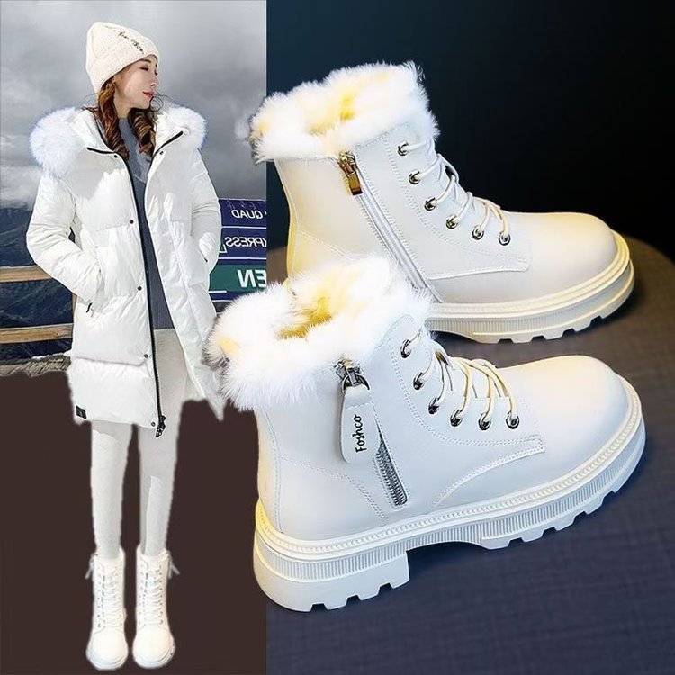 Botas altas de algodón con forro polar para otoño e invierno, versión coreana