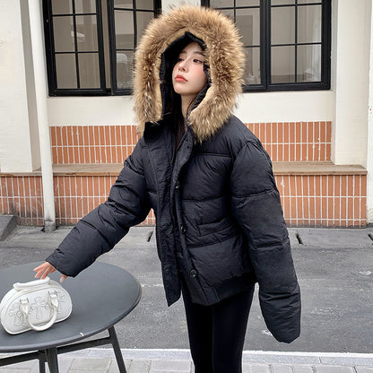 Milk Tea Color Big Fur Collar Short Down Jacket Women