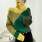 Retro Patchwork Contrast Color Turtleneck Fashionable Sweater