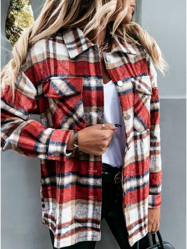 Autumn And Winter Long-Sleeved Plaid Printed Jacket Shirt Jacket