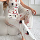 Printed Color Contrast Patchwork Pajamas Front Split Sling