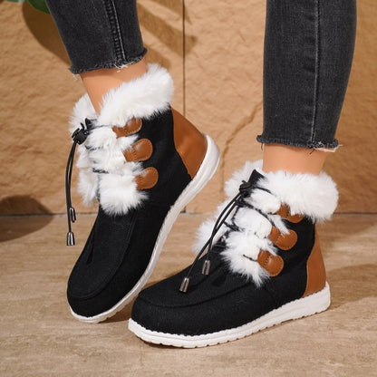 Fashion Round Toe Snow Boots Winter Warm Plush Flat Cotton Shoes Versatile Simple Short Boot For Women