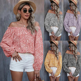 Women's Off-shoulder Printed Long Sleeve Loose Shirt