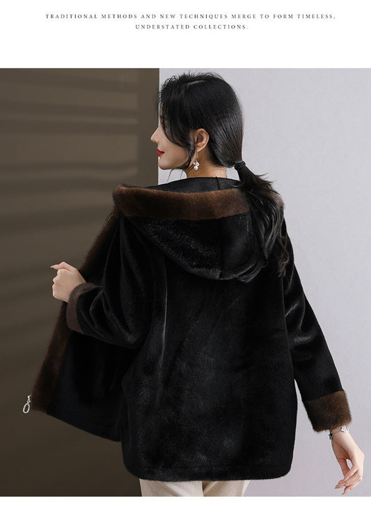 Mom Winter Mink Fur Hooded Coat