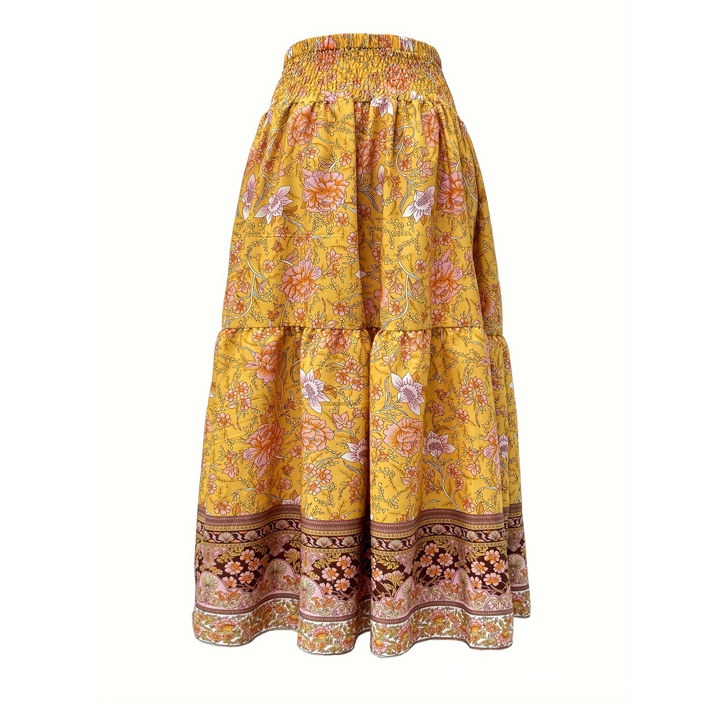 Women's Fashion Waist-controlled Simple Floral Print Tassel Skirt