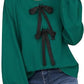 Women's Round Neck Front Lace-up Bow T Pullover Split Long Sleeve Shirt