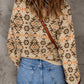 Printed Sweater European And American Loose Long Sleeve Zipped Stand Collar Top