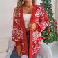 Cardigan Knitwear Lantern Sleeve Xmas Printed Oversized Deer Sweater Pockets Knitted