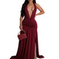 European And American Elegant Halter V-neck Dress Sexy Slit Pleated Backless Dress