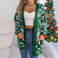 Cardigan Knitwear Lantern Sleeve Xmas Printed Oversized Deer Sweater Pockets Knitted